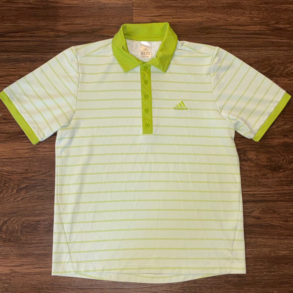 VTG Adidas‎ Polo Shirt Men's M Green Striped Golf Athletic Y2K Rare Sample
